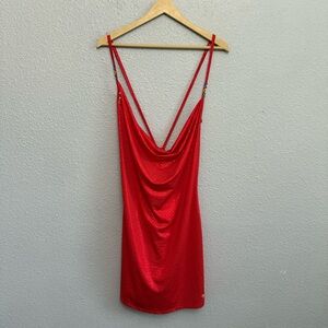 NWT Coogi Red Cowl Neck Bodycon Dress Size XL Crossback Spaghetti Strap